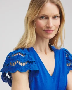 Cheap Tiered Eyelet Sleeve Top Tops