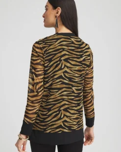 Sale Tiger Print Mesh Cardigan Tops
