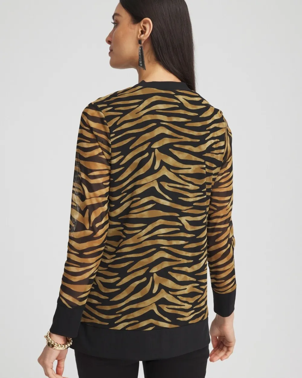 Sale Tiger Print Mesh Cardigan Tops