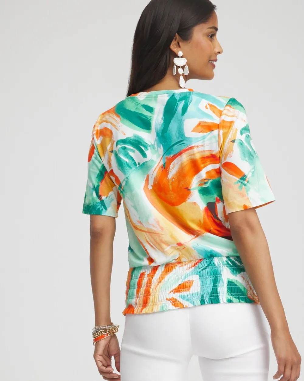 Best Sale Touch Of Cool™ Abstract Smocked Waist Tee Tops