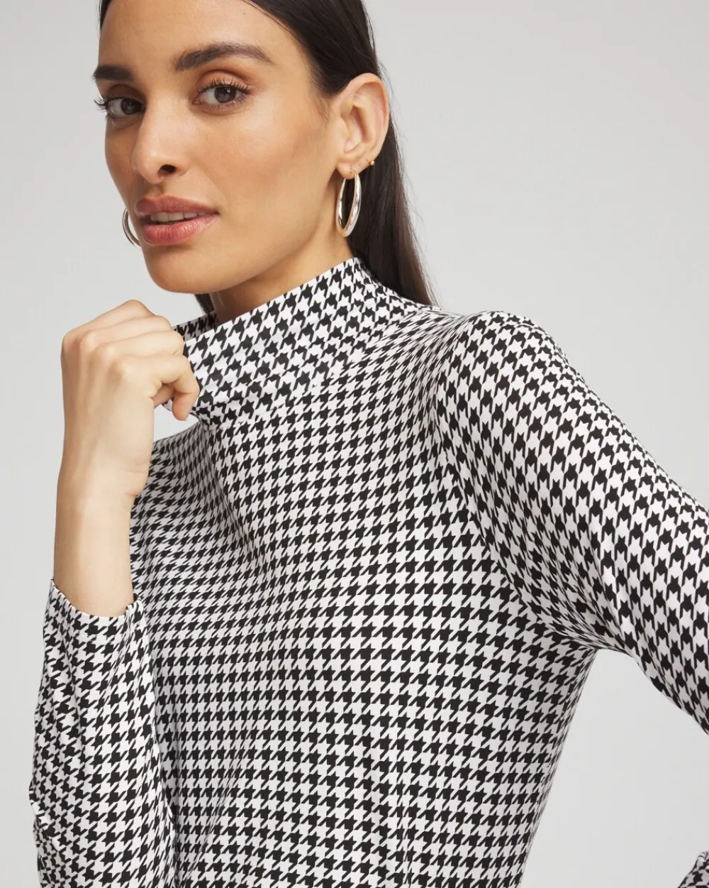 Store Touch Of Cool™ Houndstooth Mock Neck Layering Tee Tops