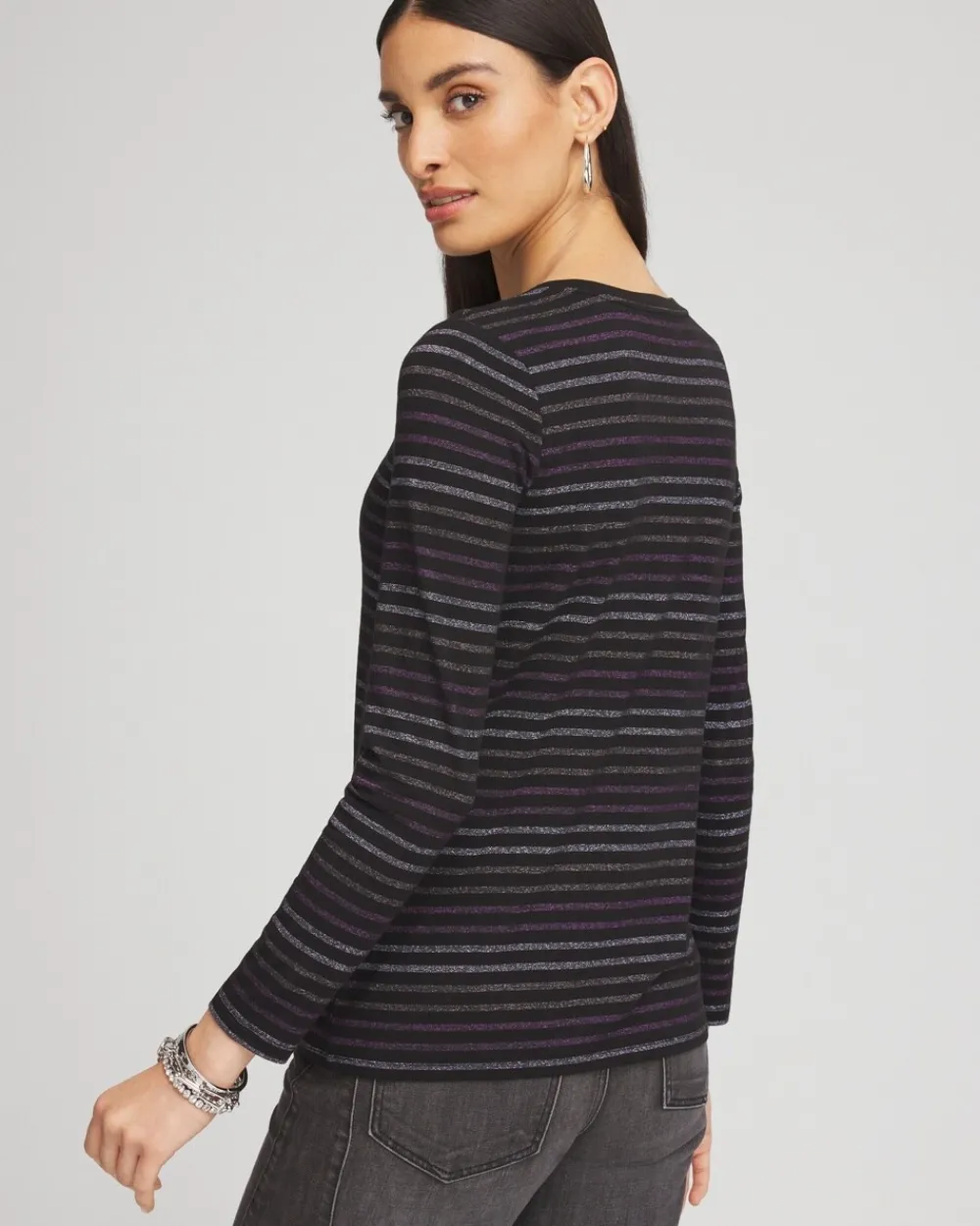 Shop Touch Of Cool™ Lurex Stripe Long Sleeve Layering Tee Tops