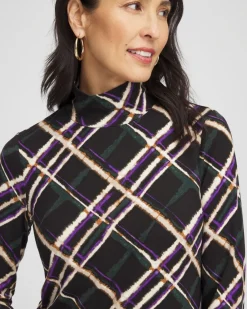 Sale Touch Of Cool™ Plaid Mock Neck Layering Tee Tops
