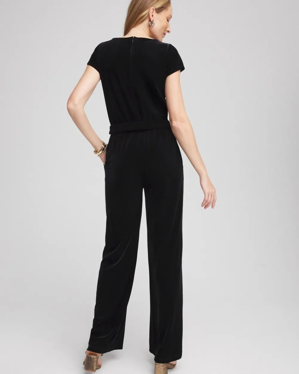 Best Sale Travelers™ Belted Velvet Jumpsuit Dresses