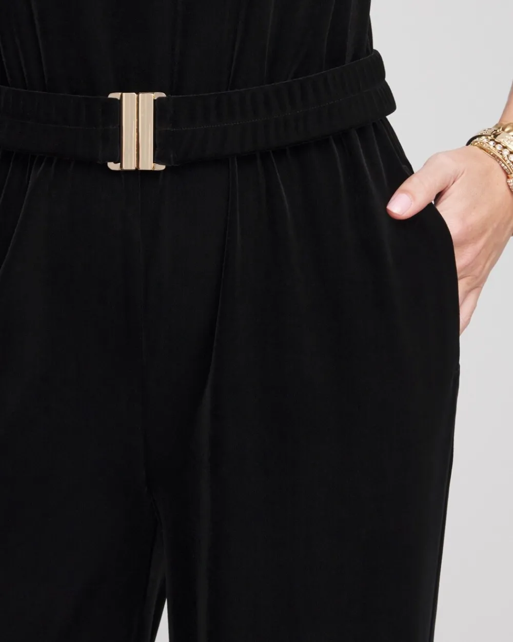 Best Sale Travelers™ Belted Velvet Jumpsuit Dresses