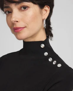 Cheap Travelers™ Mock Neck Diamond Button Tunic Tops