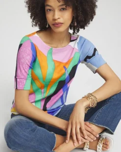 Clearance Tropical Bateau Neck Tee Tops
