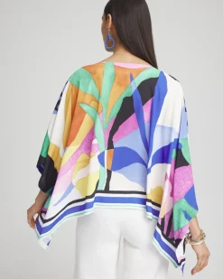 Cheap Tropical Border Stripe Poncho Tops
