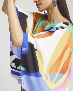 Cheap Tropical Border Stripe Poncho Tops