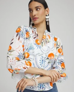 Cheap Tropical Eyelet Sleeve Shirt Tops