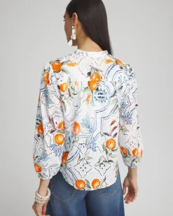 Cheap Tropical Eyelet Sleeve Shirt Tops