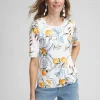 Fashion Tropical Jewel Neck Tee Tops