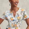 Hot Tropical Print Notch Neck Tee Tops