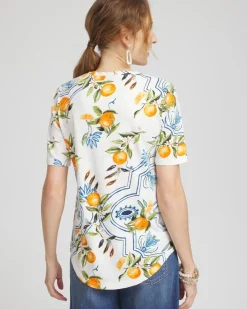 Hot Tropical Print Notch Neck Tee Tops
