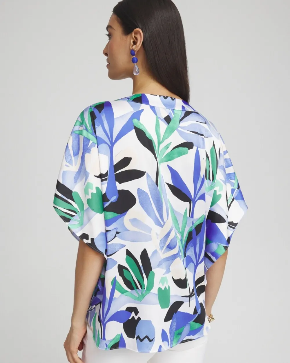 Best Sale Tropical Satin Tie-Front Tunic Tops