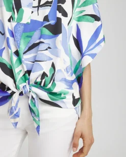 Best Sale Tropical Satin Tie-Front Tunic Tops