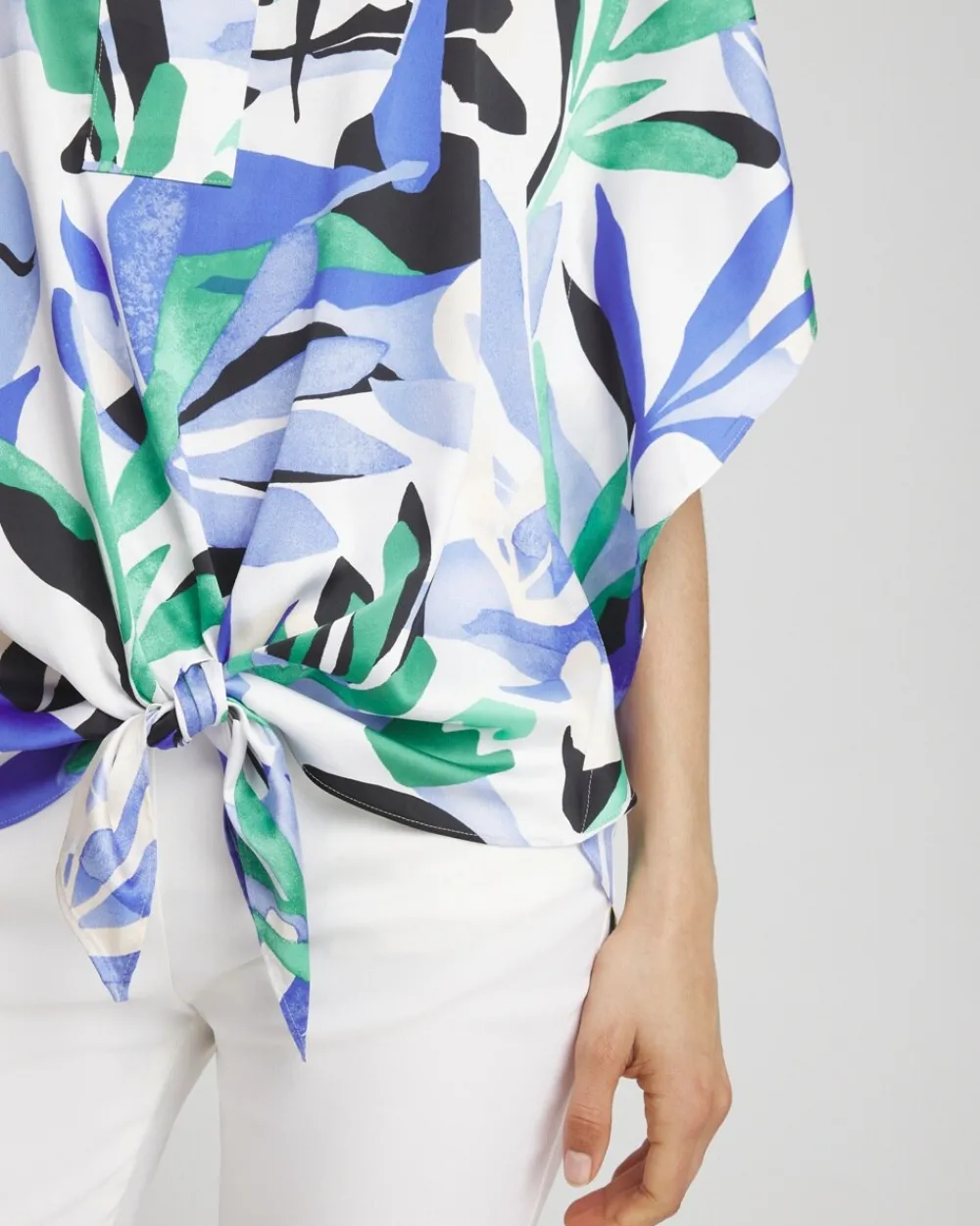 Best Sale Tropical Satin Tie-Front Tunic Tops