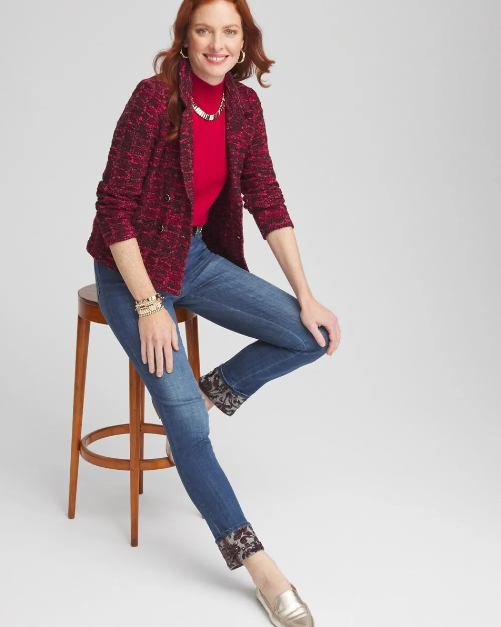 Best Sale Tweed Double-Breasted Sweater Blazer Jackets & Coats