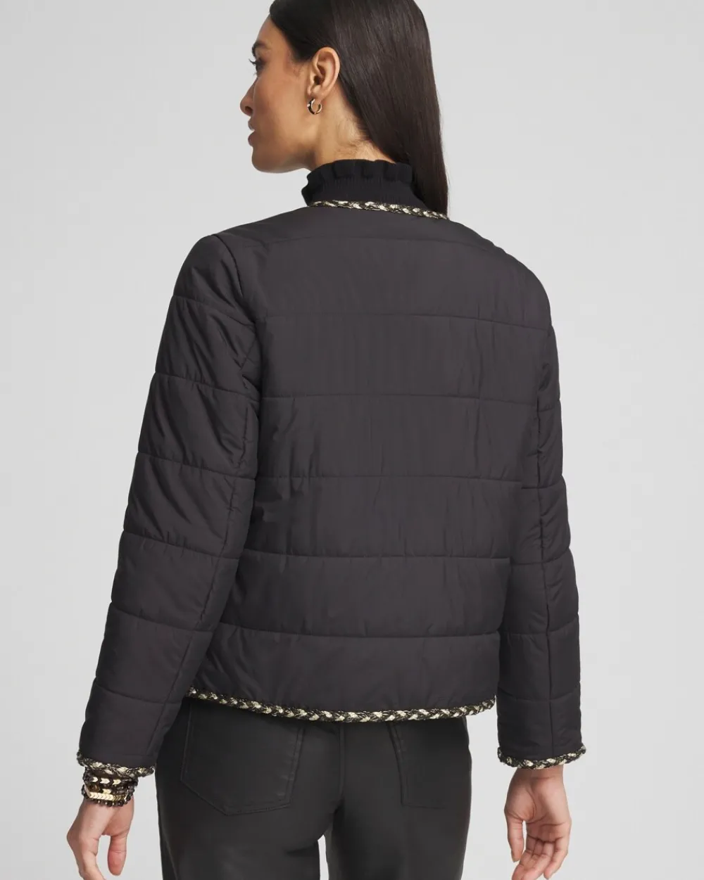 Fashion Tweed Trim Faux Nylon Jacket Jackets & Coats