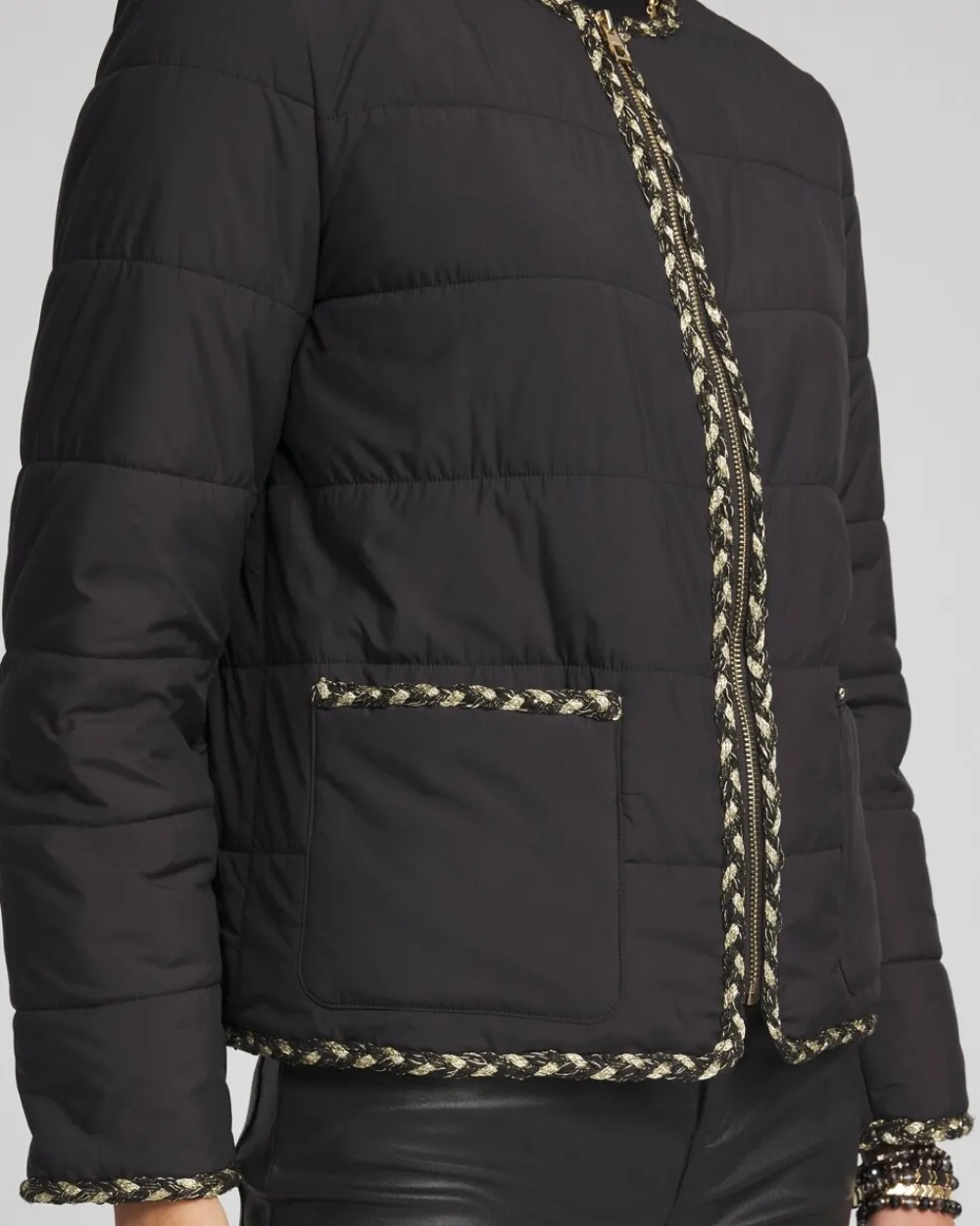 Fashion Tweed Trim Faux Nylon Jacket Jackets & Coats