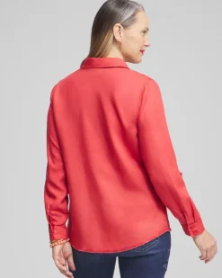 Hot Twill Fringe Hem Shirt Tops