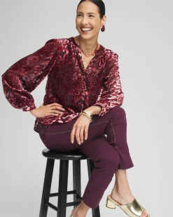 Hot Velvet Blouson Sleeve Blouse Tops | Blouses & Shirts
