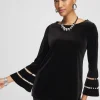 Clearance Velvet Faux Pearl Embellished Tunic Tops
