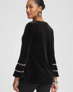 Clearance Velvet Faux Pearl Embellished Tunic Tops