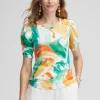 New Watercolor Gathered Elbow Sleeve Tee Tops