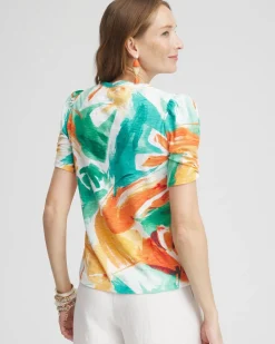 New Watercolor Gathered Elbow Sleeve Tee Tops