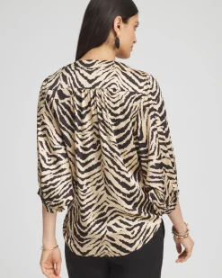 Discount Zebra Print Tie-Front Blouse Tops