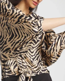 Discount Zebra Print Tie-Front Blouse Tops