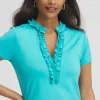 Best Sale Zenergy® UPF Blue Ruffle Neck Top Tops