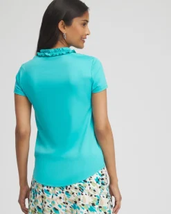 Best Sale Zenergy® UPF Blue Ruffle Neck Top Tops