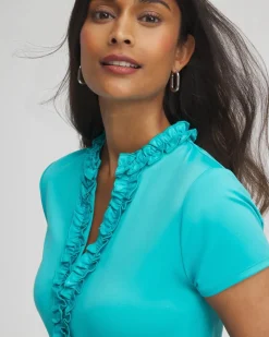 Best Sale Zenergy® UPF Blue Ruffle Neck Top Tops