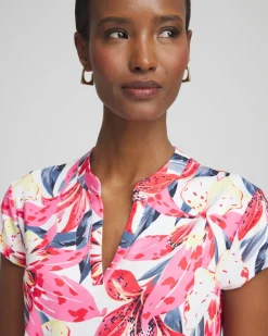 Sale Zenergy® UPF Floral Cap Sleeve Polo Tops