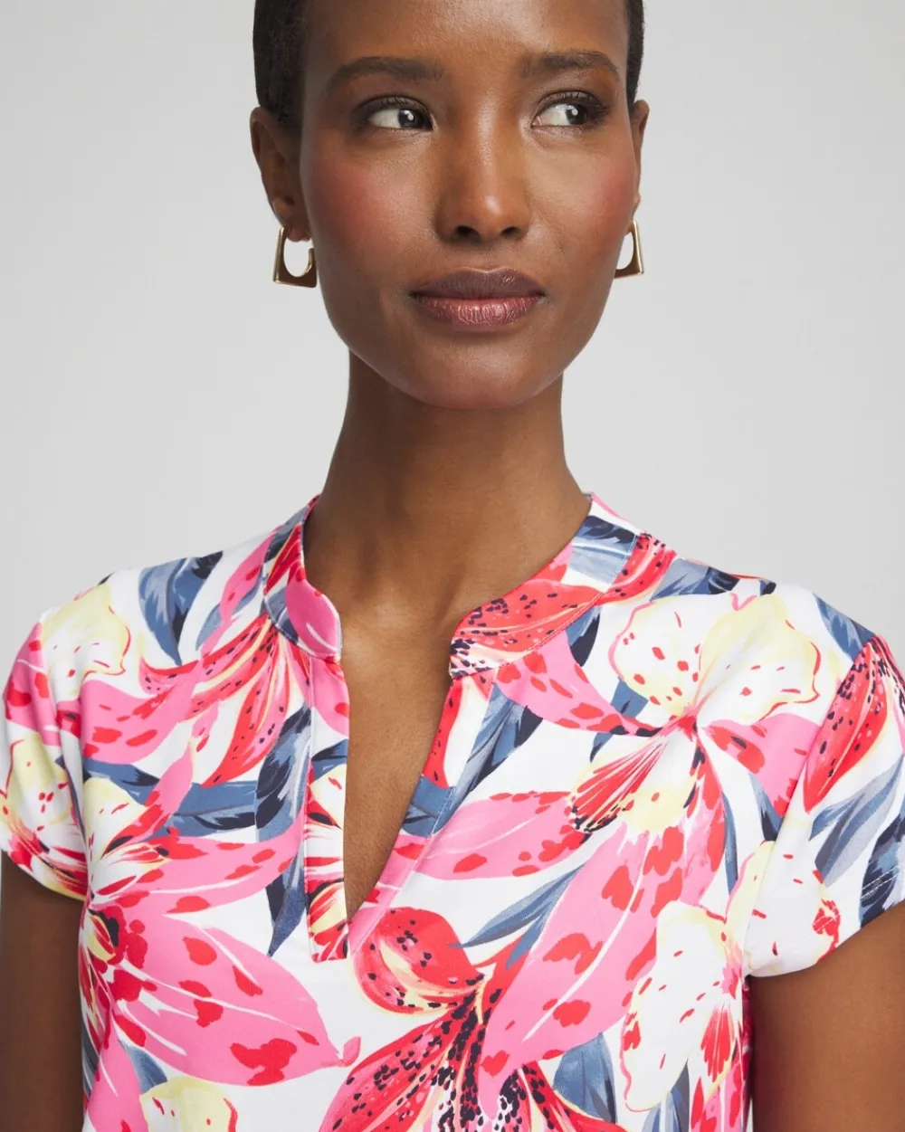 Sale Zenergy® UPF Floral Cap Sleeve Polo Tops