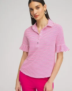 Online Zenergy® UPF Knit Stripe Ruffle Polo Tops