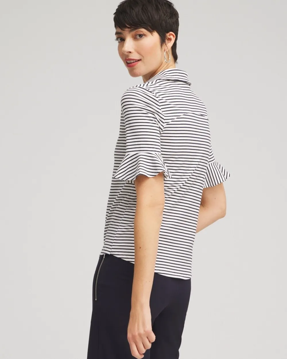 Online Zenergy® UPF Knit Stripe Ruffle Polo Tops