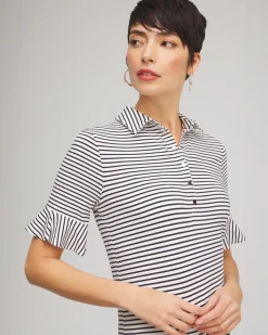 Online Zenergy® UPF Knit Stripe Ruffle Polo Tops