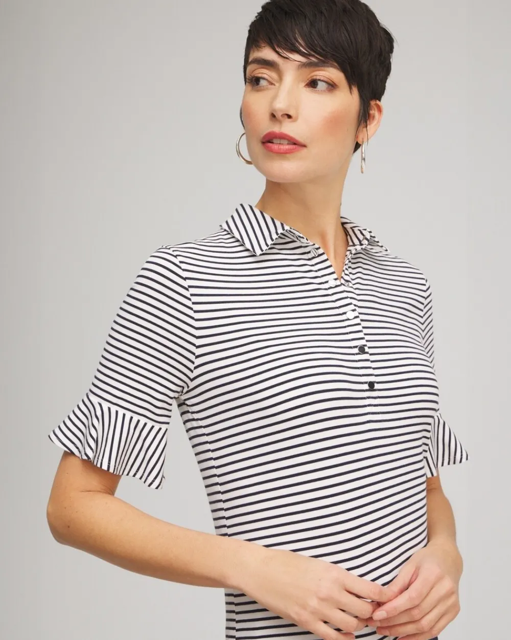 Online Zenergy® UPF Knit Stripe Ruffle Polo Tops