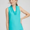 Store Zenergy® UPF V-Neck Ruffle Tank Tops