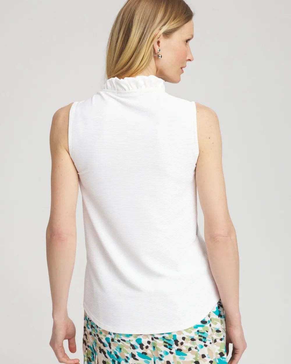 Store Zenergy® UPF V-Neck Ruffle Tank Tops