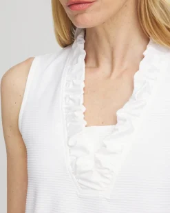 Store Zenergy® UPF V-Neck Ruffle Tank Tops